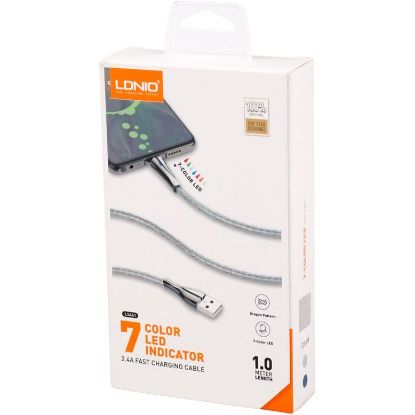 تصویر  کابل دیتا و فست شارژ تایپ سی لایت دار LDNIO الدنیو مدل LS461 به طول یک متر با بافت محافظ و محکم دراگون