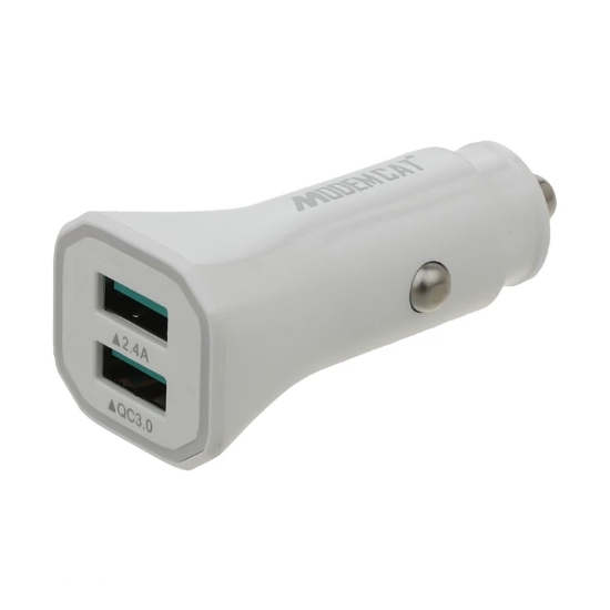 خرید شارژر فندکی فست شارژ مودم کت MODEMCAT FAST CHARGE CAR CHARGER MCC-005 قدرت 2.4 آمپربه همراه کابل تبدیل اندروید