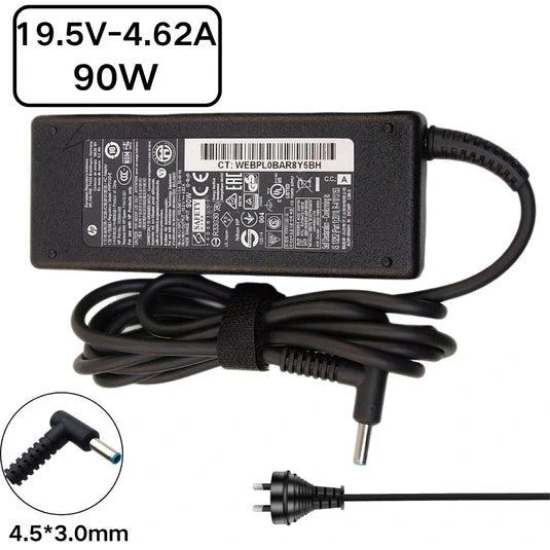 تصویر  شارژر و آداپتور لپ تاپ HP 19.5V 4.62A 90W فیش آبی 4.5×3.0 میلی‌متر